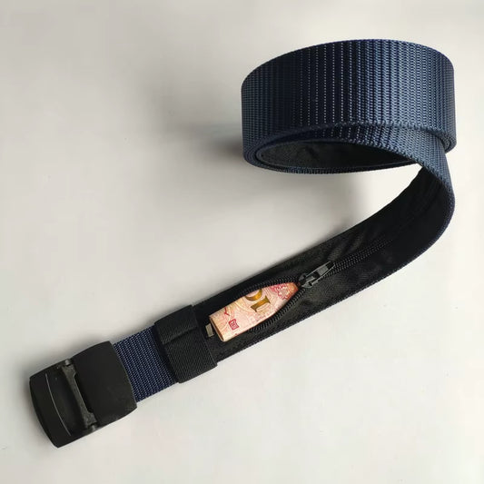 Men Outdoor Travel Multi-Functional Nylon Canvas Belt Zipper Purse Hiding Money Tactical Belt Anti-Theft