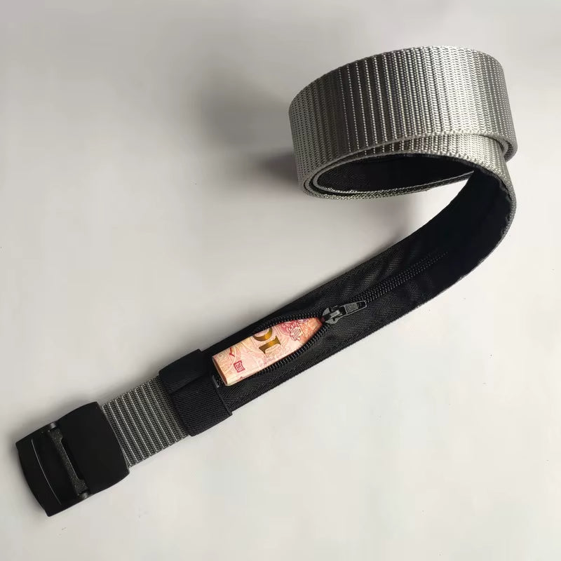 Men Outdoor Travel Multi-Functional Nylon Canvas Belt Zipper Purse Hiding Money Tactical Belt Anti-Theft