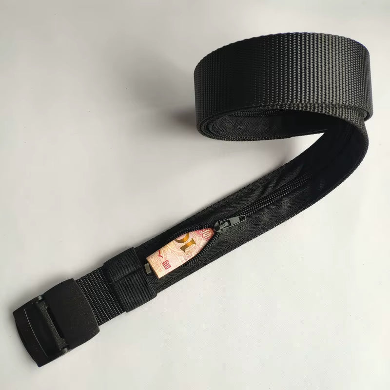 Men Outdoor Travel Multi-Functional Nylon Canvas Belt Zipper Purse Hiding Money Tactical Belt Anti-Theft