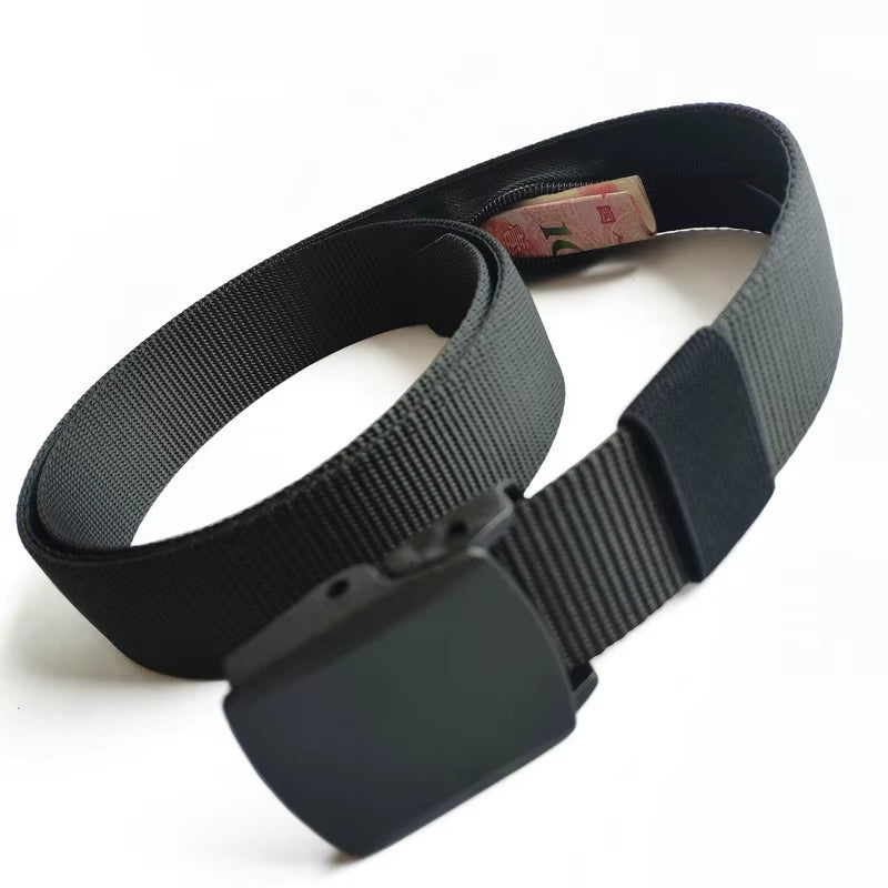 Men Outdoor Travel Multi-Functional Nylon Canvas Belt Zipper Purse Hiding Money Tactical Belt Anti-Theft