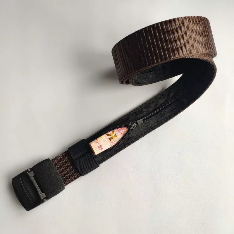 Men Outdoor Travel Multi-Functional Nylon Canvas Belt Zipper Purse Hiding Money Tactical Belt Anti-Theft