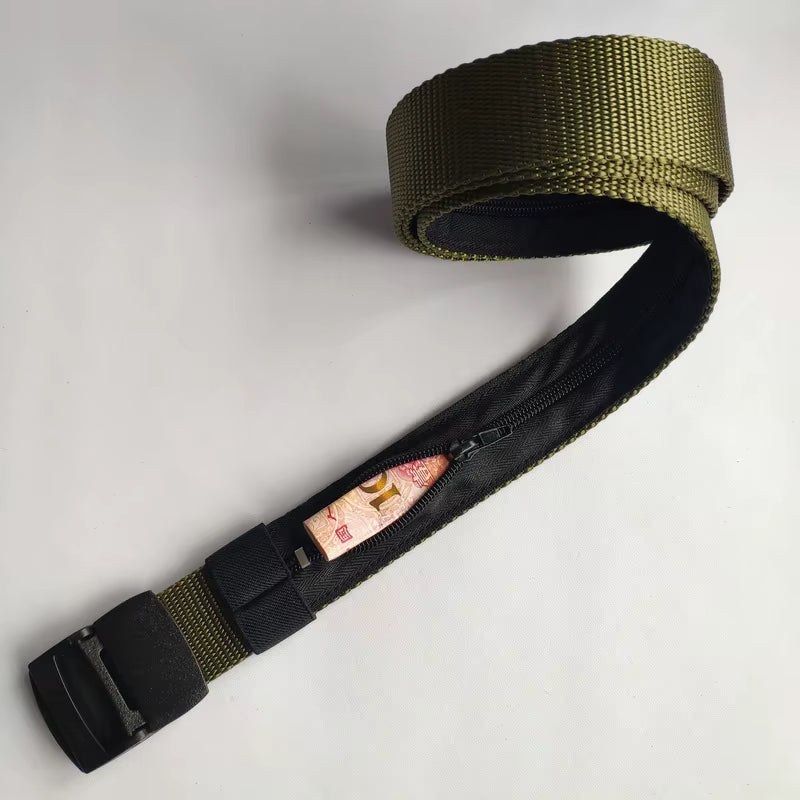 Men Outdoor Travel Multi-Functional Nylon Canvas Belt Zipper Purse Hiding Money Tactical Belt Anti-Theft